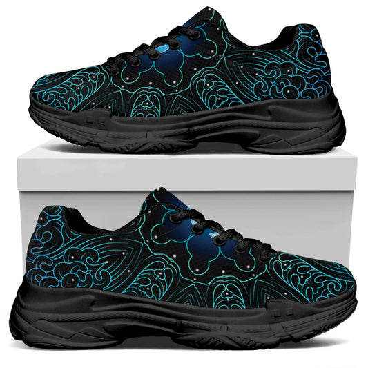 Blue Om Mandala Print Black Chunky Shoes