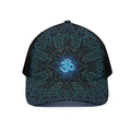 Blue Om Mandala Print Black Mesh Trucker Hat