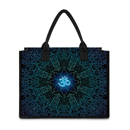 Blue Om Mandala Print Canvas Tote Bag