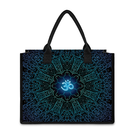 Blue Om Mandala Print Canvas Tote Bag