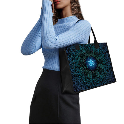 Blue Om Mandala Print Canvas Tote Bag