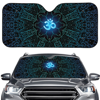 Blue Om Mandala Print Car Windshield Sun Shade