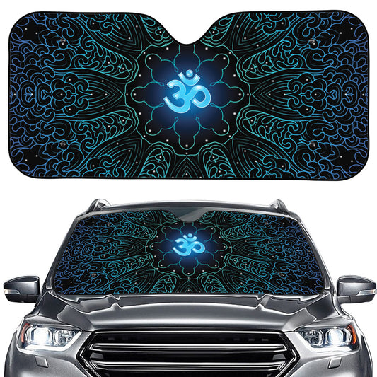 Blue Om Mandala Print Car Windshield Sun Shade