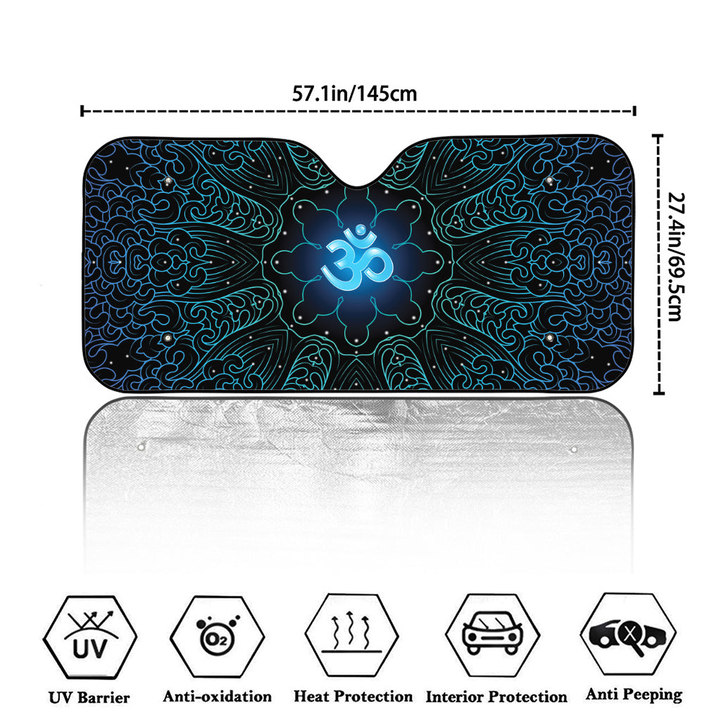 Blue Om Mandala Print Car Windshield Sun Shade