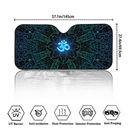 Blue Om Mandala Print Car Windshield Sun Shade
