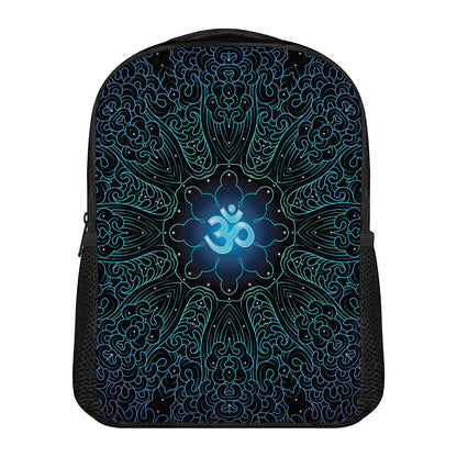Blue Om Mandala Print Casual Backpack