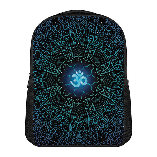 Blue Om Mandala Print Casual Backpack