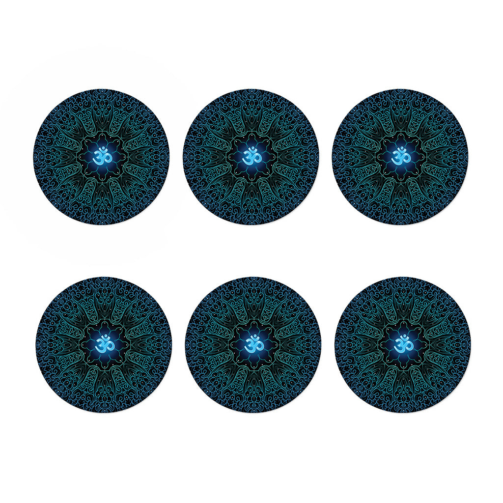 Blue Om Mandala Print Coaster Set