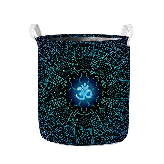 Blue Om Mandala Print Collapsible Laundry Basket