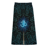 Blue Om Mandala Print Cotton Front Slit Maxi Skirt