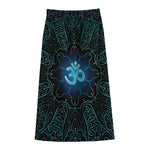 Blue Om Mandala Print Cotton Front Slit Maxi Skirt