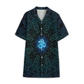 Blue Om Mandala Print Cotton Hawaiian Shirt