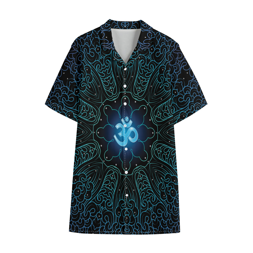 Blue Om Mandala Print Cotton Hawaiian Shirt
