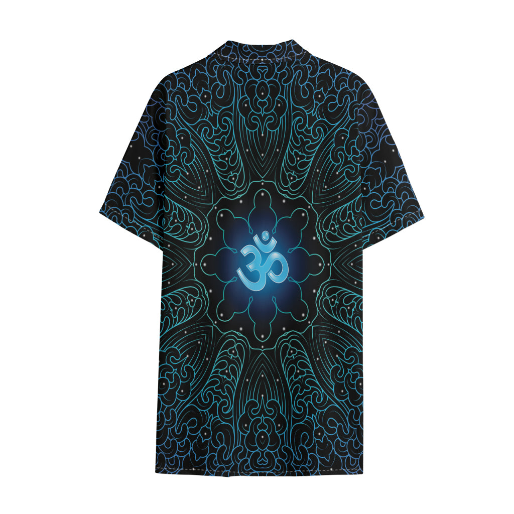 Blue Om Mandala Print Cotton Hawaiian Shirt