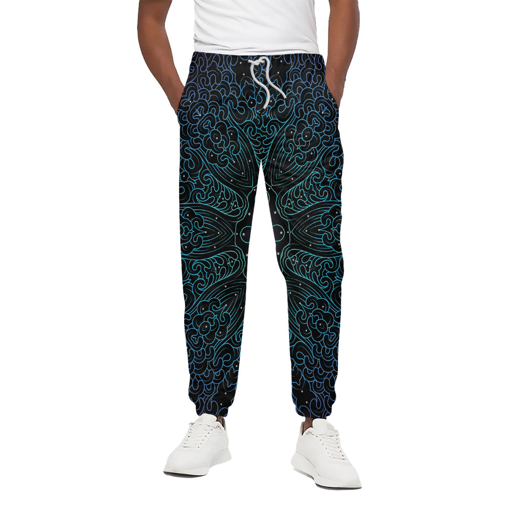 Blue Om Mandala Print Cotton Pants