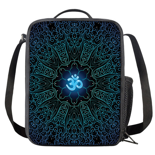 Blue Om Mandala Print Crossbody Lunch Bag