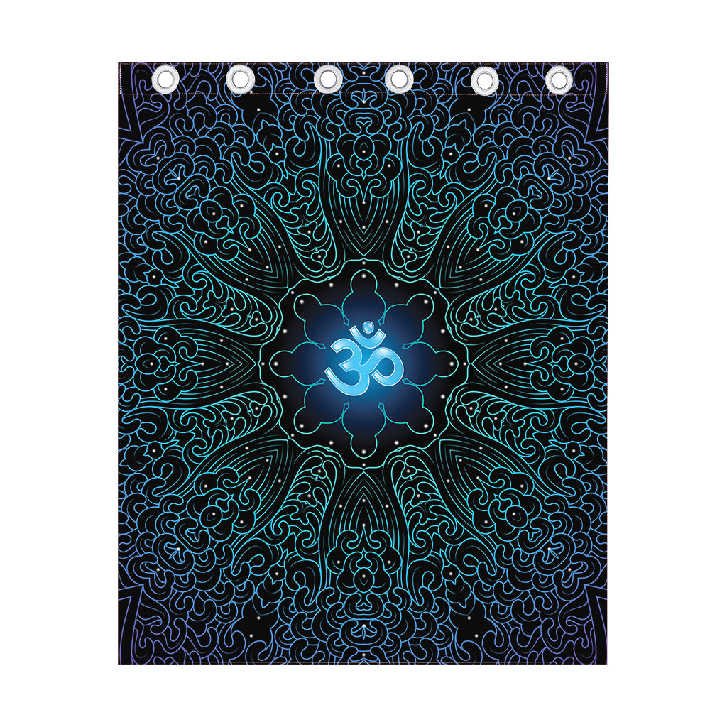 Blue Om Mandala Print Curtain