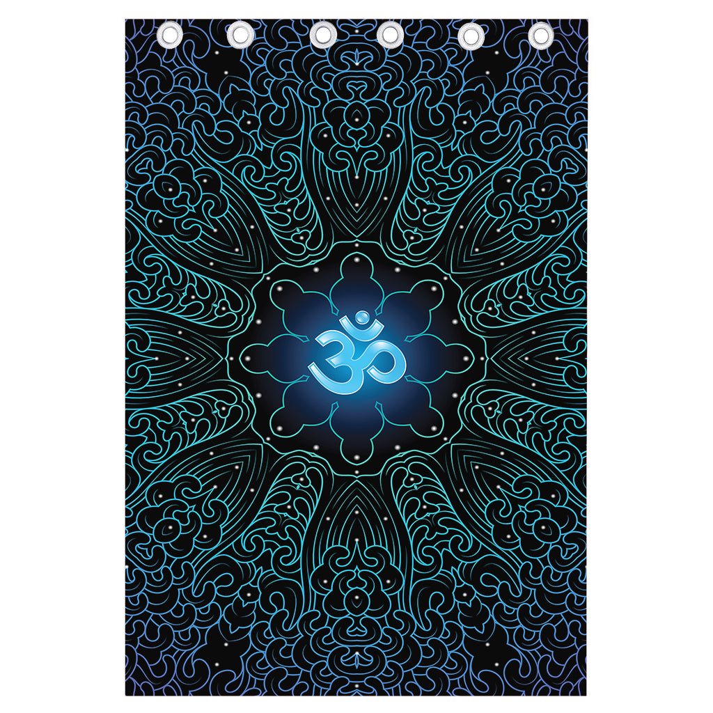 Blue Om Mandala Print Curtain
