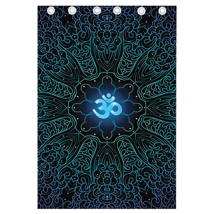 Blue Om Mandala Print Curtain
