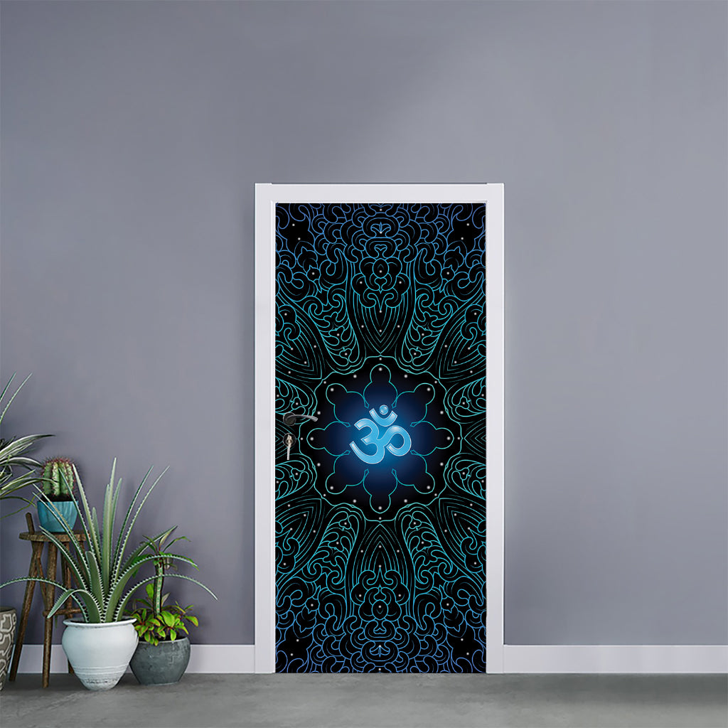 Blue Om Mandala Print Door Sticker