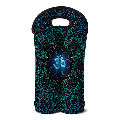 Blue Om Mandala Print Double Neoprene Wine Tote