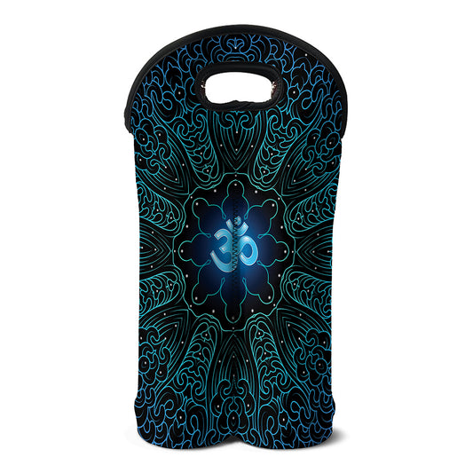Blue Om Mandala Print Double Neoprene Wine Tote