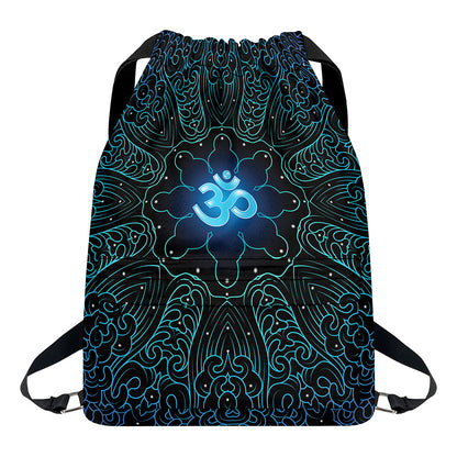 Blue Om Mandala Print Drawstring Backpack