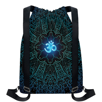 Blue Om Mandala Print Drawstring Backpack