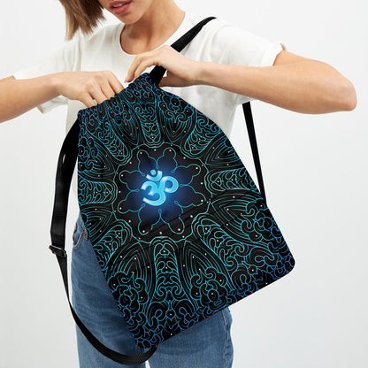 Blue Om Mandala Print Drawstring Backpack