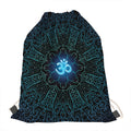 Blue Om Mandala Print Drawstring Bag