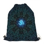 Blue Om Mandala Print Drawstring Bag