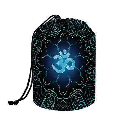 Blue Om Mandala Print Drawstring Makeup Bag