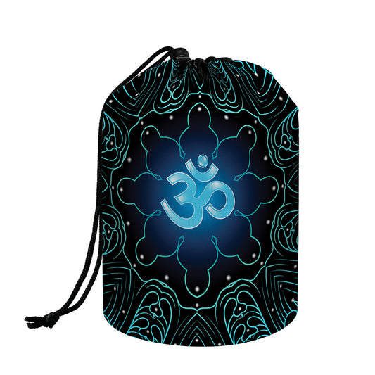 Blue Om Mandala Print Drawstring Makeup Bag