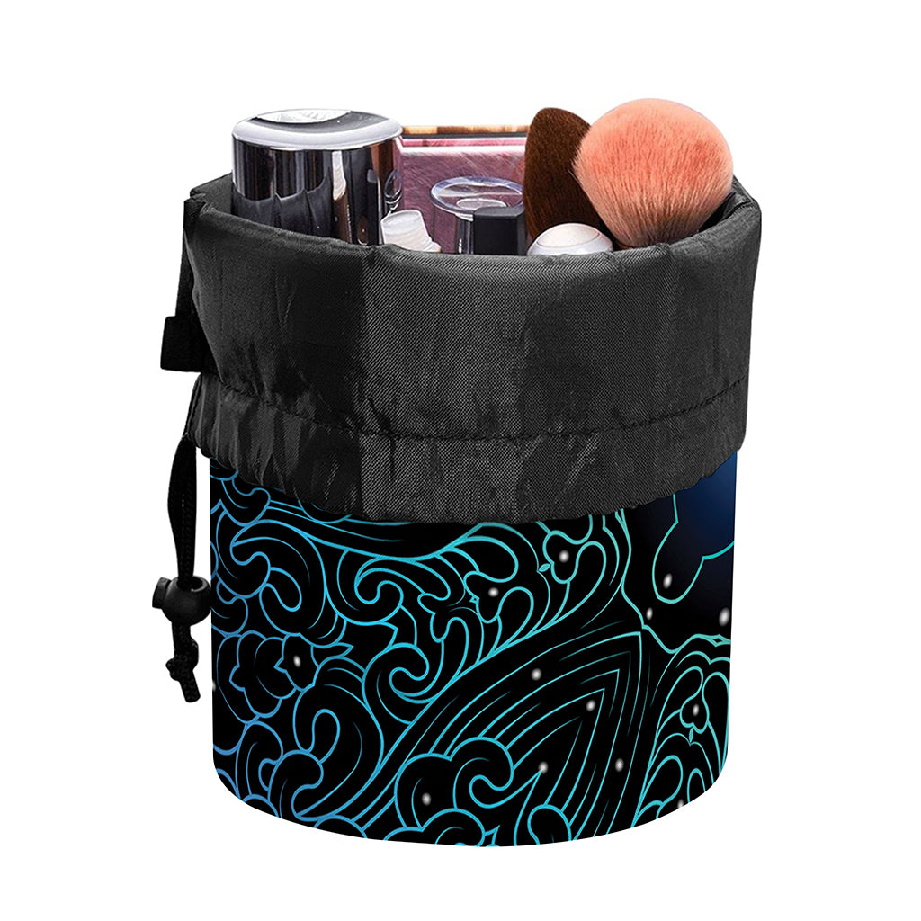 Blue Om Mandala Print Drawstring Makeup Bag