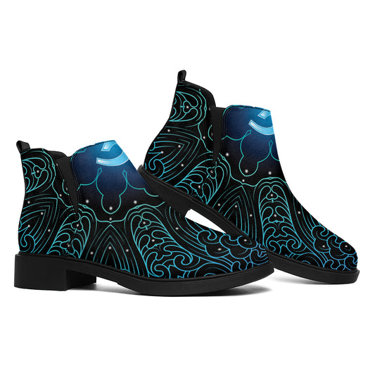 Blue Om Mandala Print Flat Ankle Boots