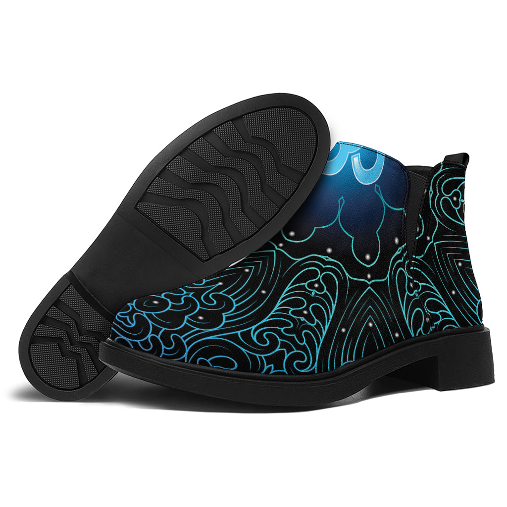 Blue Om Mandala Print Flat Ankle Boots