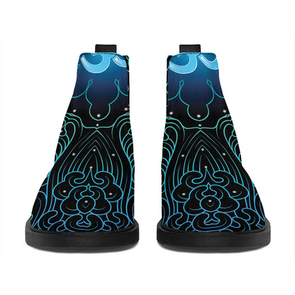 Blue Om Mandala Print Flat Ankle Boots