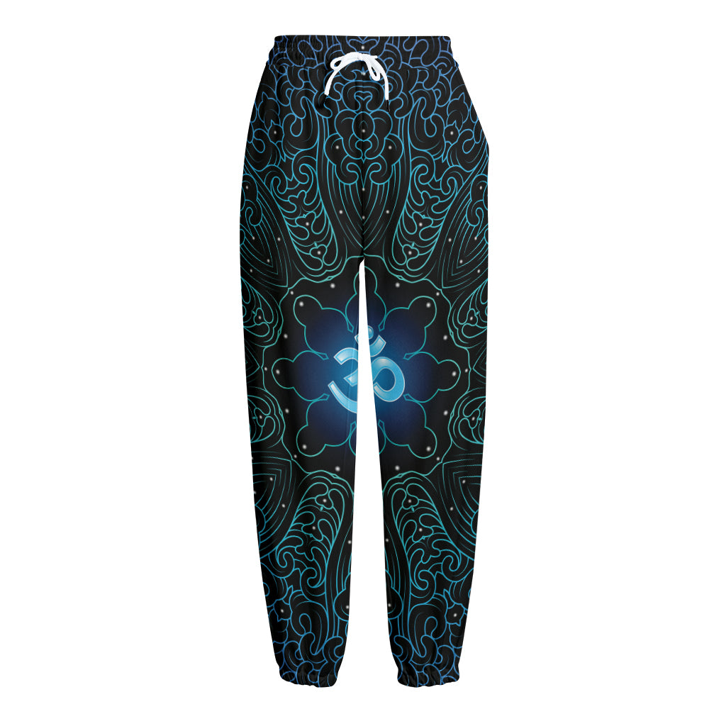 Blue Om Mandala Print Fleece Lined Knit Pants