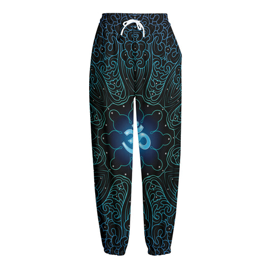 Blue Om Mandala Print Fleece Lined Knit Pants