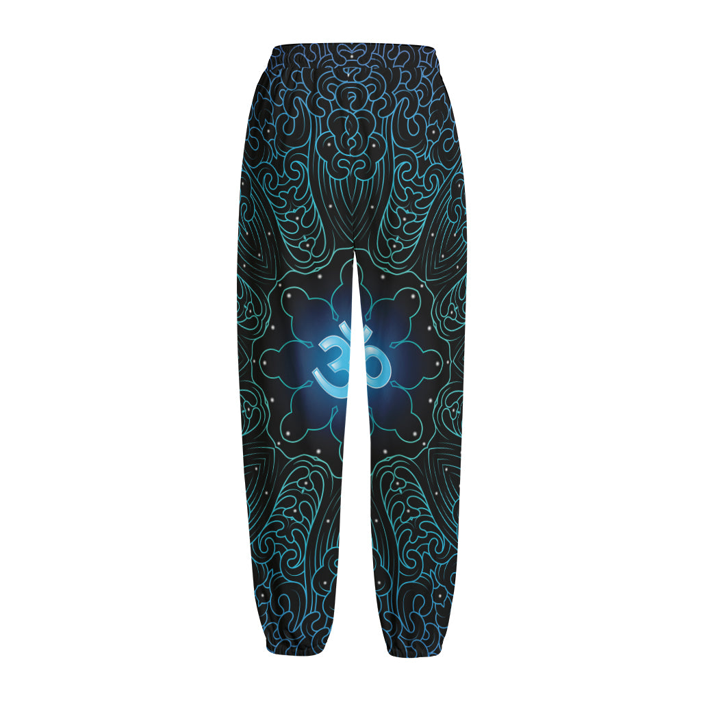 Blue Om Mandala Print Fleece Lined Knit Pants