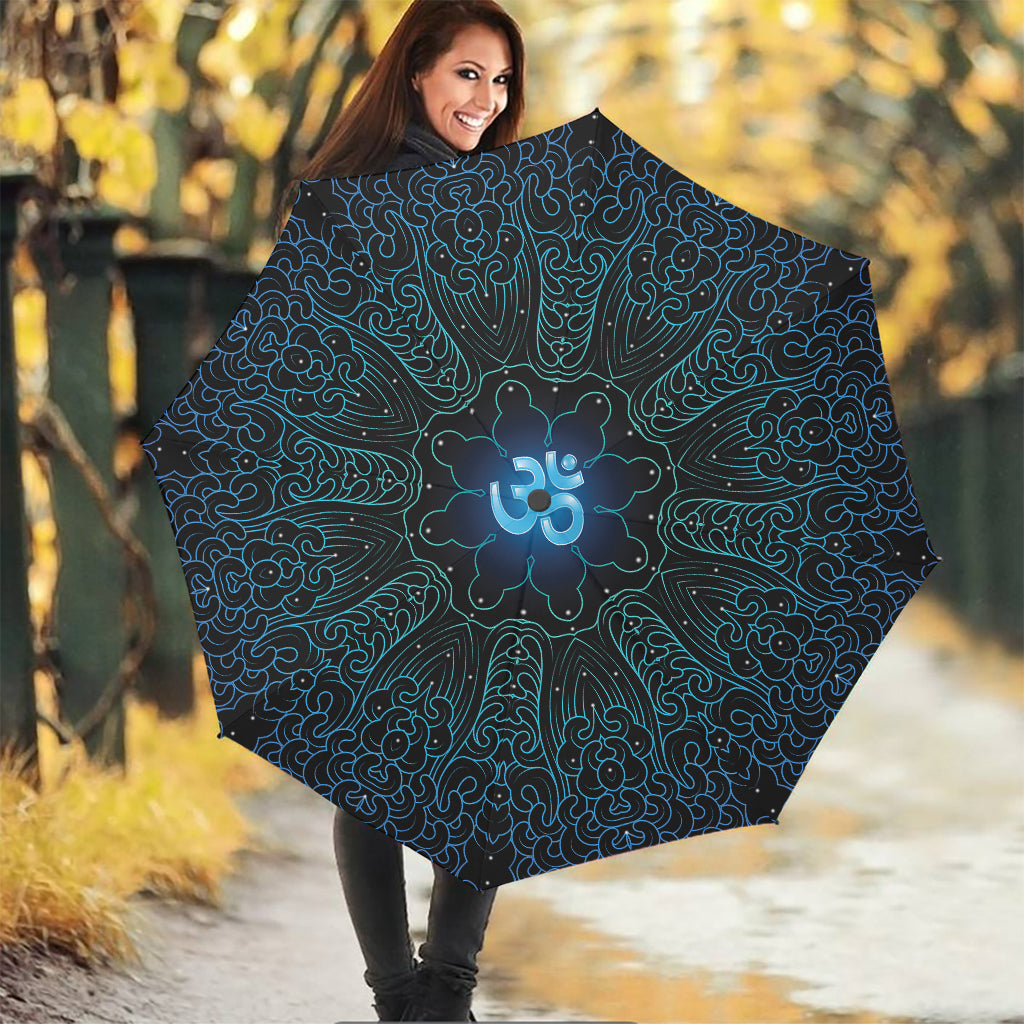 Blue Om Mandala Print Foldable Umbrella