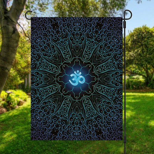 Blue Om Mandala Print Garden Flag