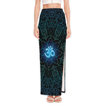 Blue Om Mandala Print High Slit Maxi Skirt