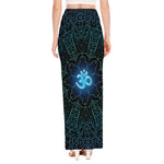 Blue Om Mandala Print High Slit Maxi Skirt