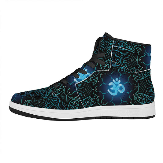 Blue Om Mandala Print High Top Leather Sneakers