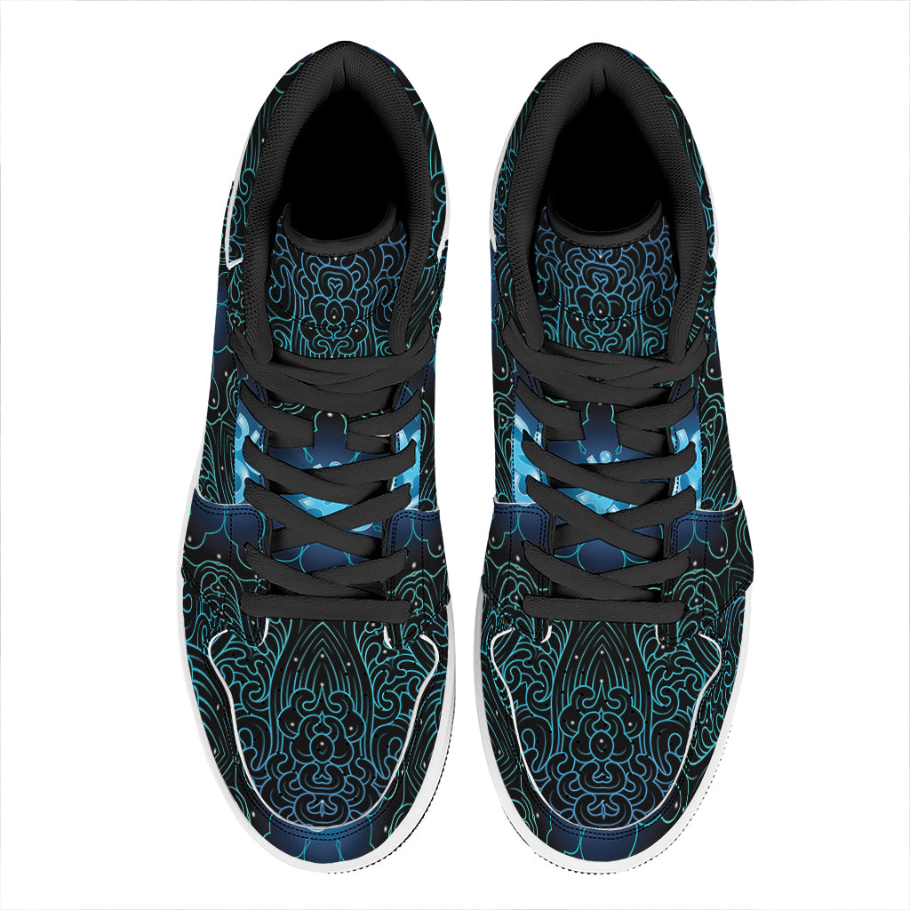 Blue Om Mandala Print High Top Leather Sneakers