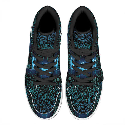 Blue Om Mandala Print High Top Leather Sneakers