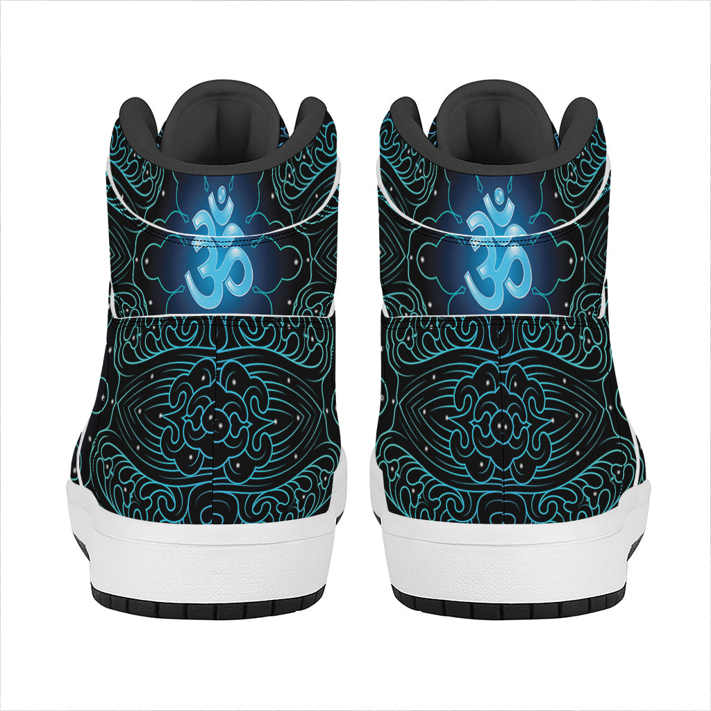 Blue Om Mandala Print High Top Leather Sneakers