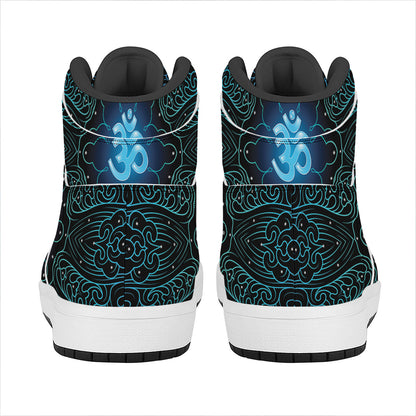 Blue Om Mandala Print High Top Leather Sneakers