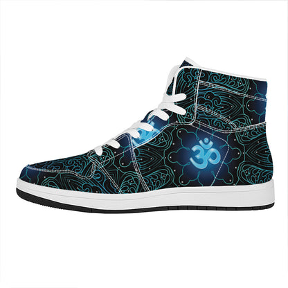 Blue Om Mandala Print High Top Leather Sneakers